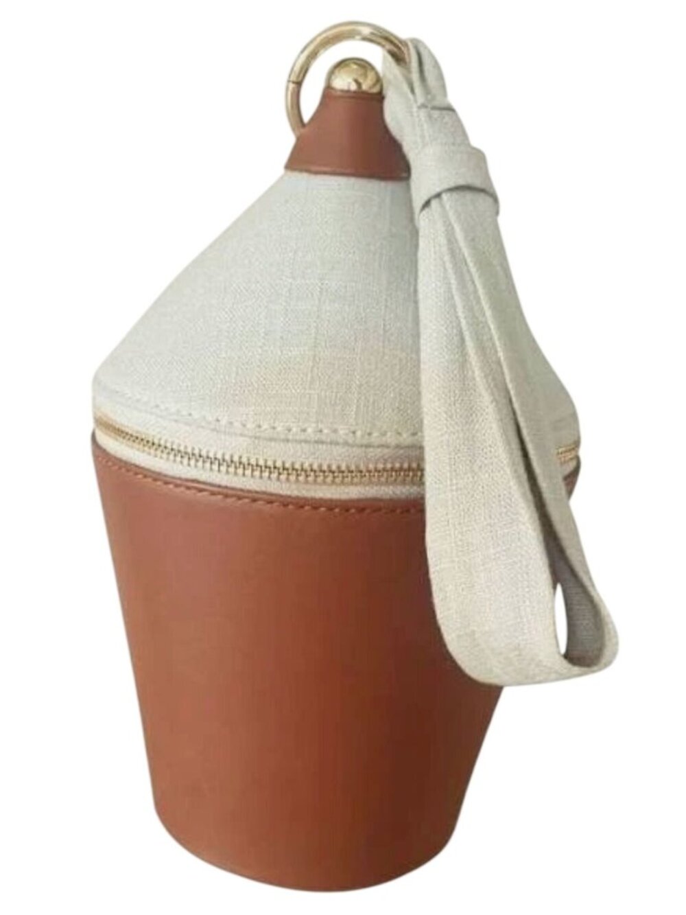 NWT Staud Minnow Contrast Khaki Linen Leather Bag MSRP $375